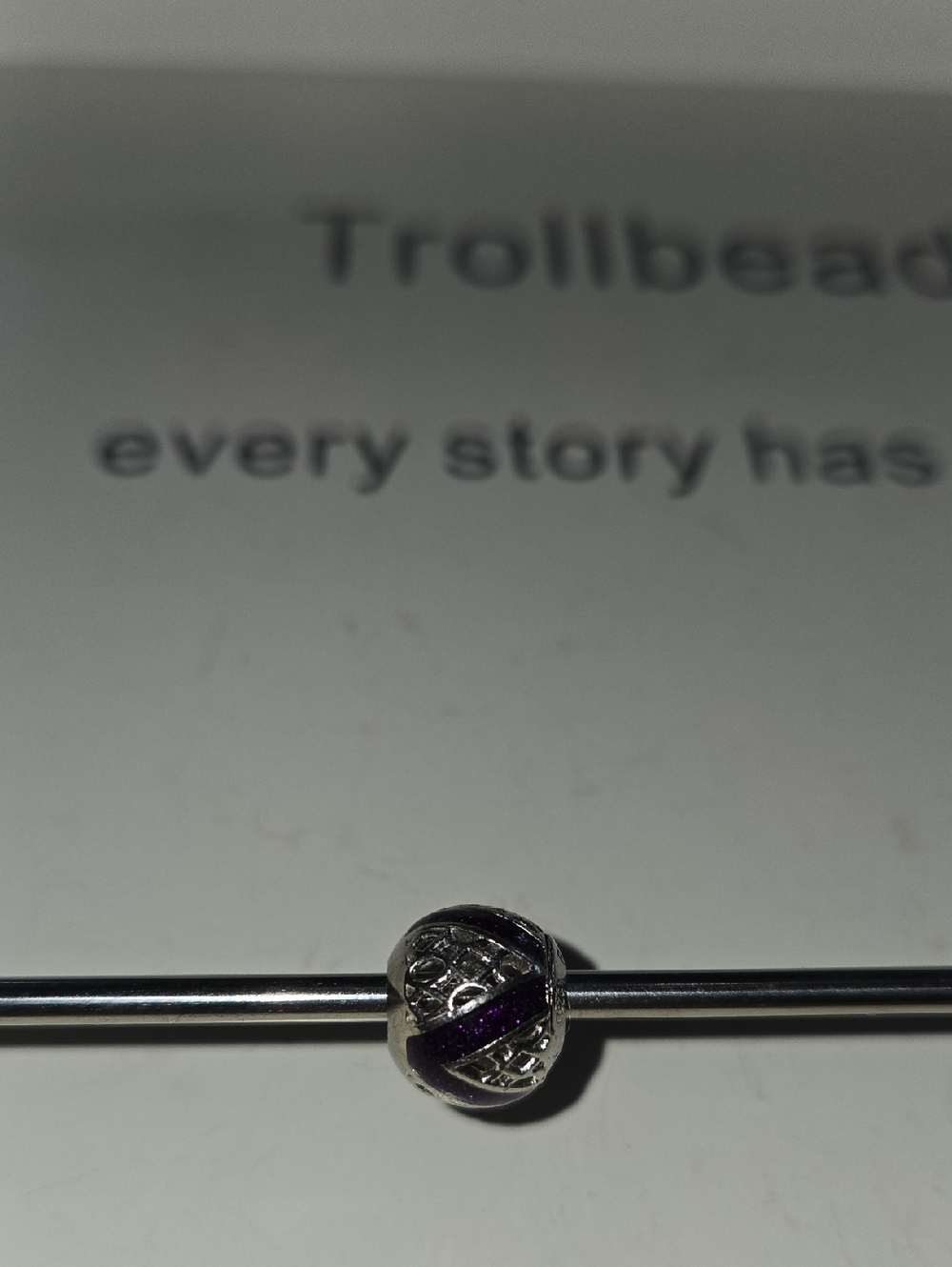 Silver Bead with Purple Diagonal Enamel
